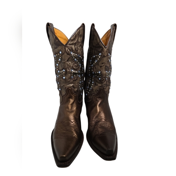 Frye Daisy Duke Bronze Leather Mid Calf Cowboy Boots Size 7M - Picture 2 of 9